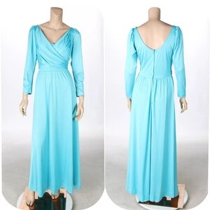 Claralura Original Vintage 1970s Blue Maxi Bridesmaid Prom Party Dress size 7/8